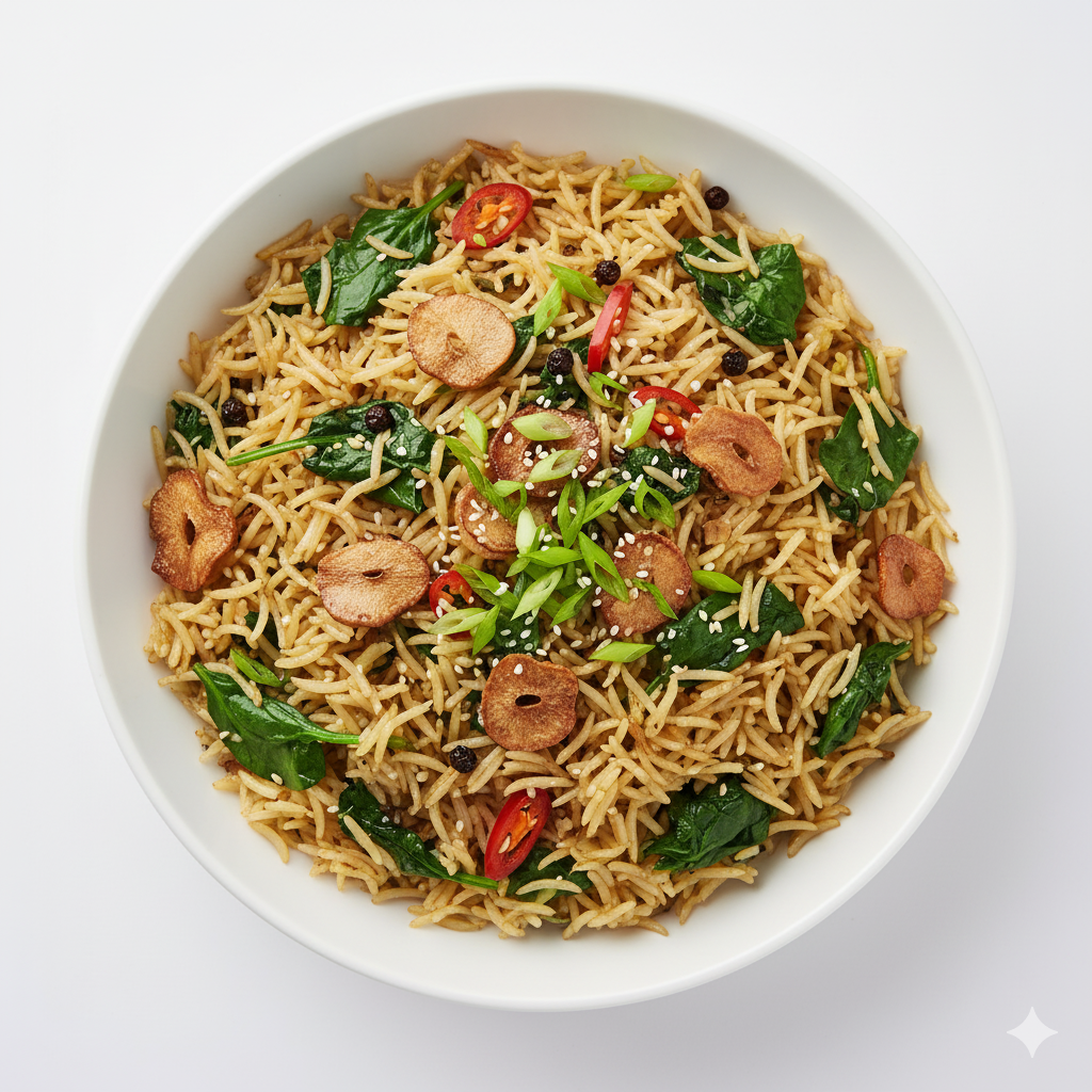 Burnt Garlic and Spinach Rice